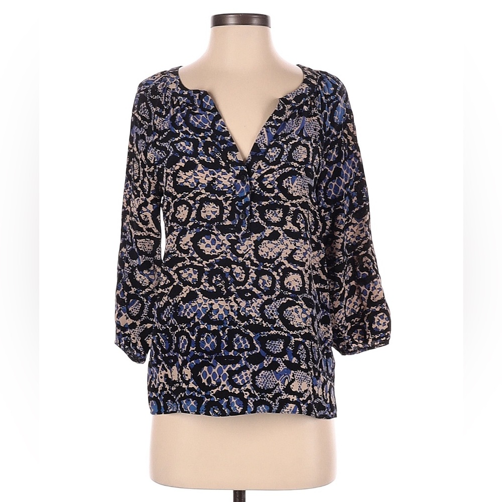 Tibi snakeskin blouse tan black purple blue size 4